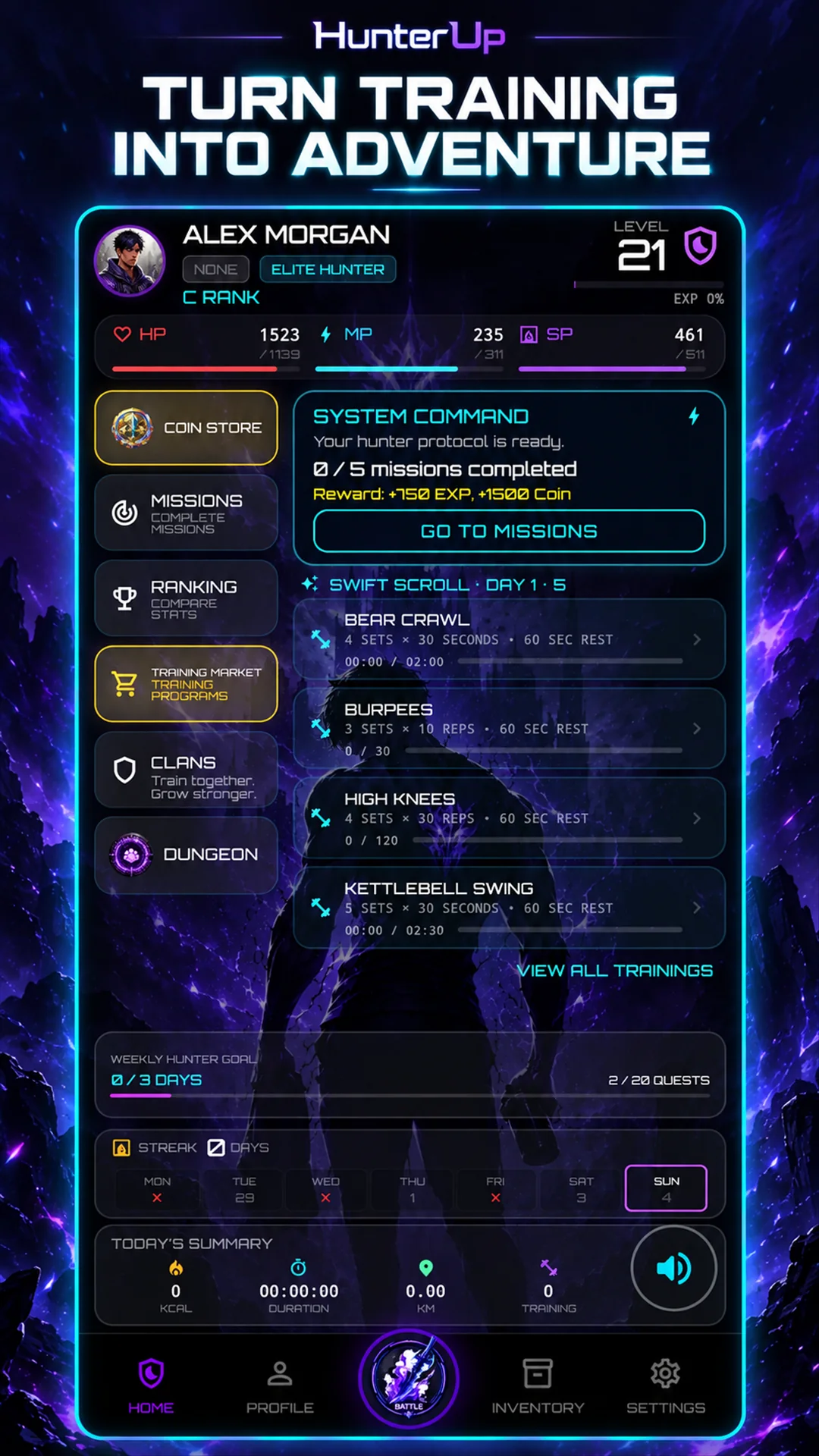 HunterUp home screen